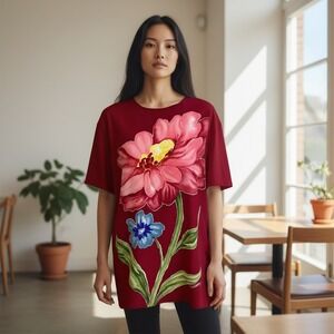 Vintage DIANE VON FURSTENBERG Silk Floral Art Print Tunic Top M Oversized Arty